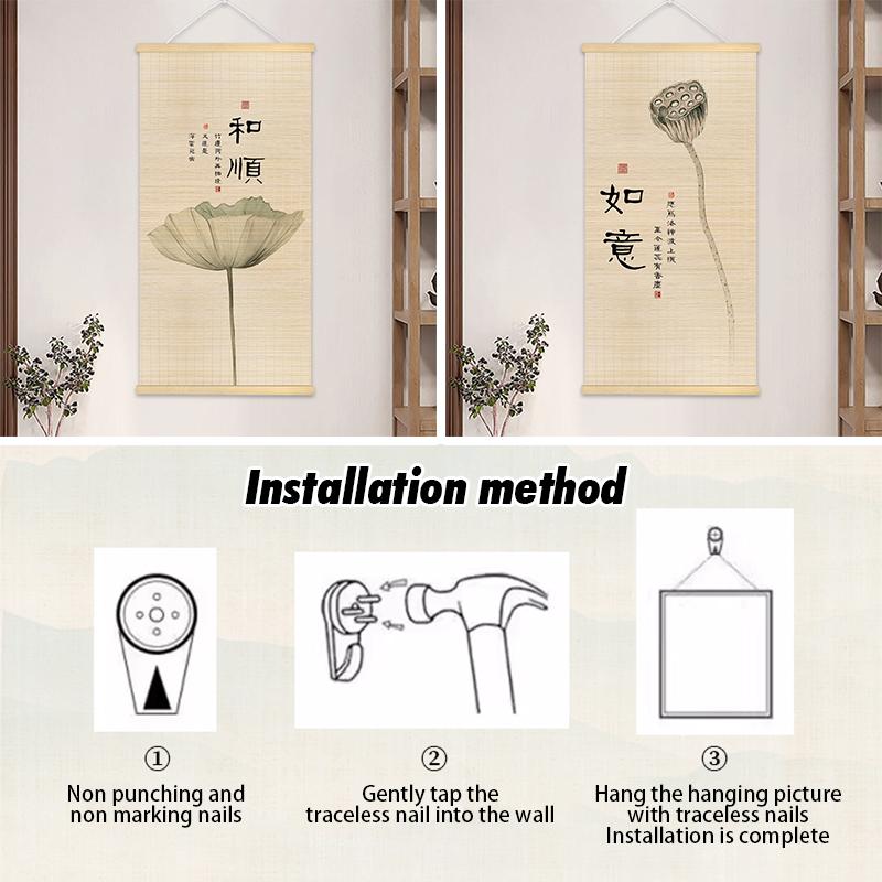 Chinese Style Bamboo Curtain Roller Lotus Flower Study Zen Tea Room Hanging Painting Background Decor Rolling Curtain Mural
