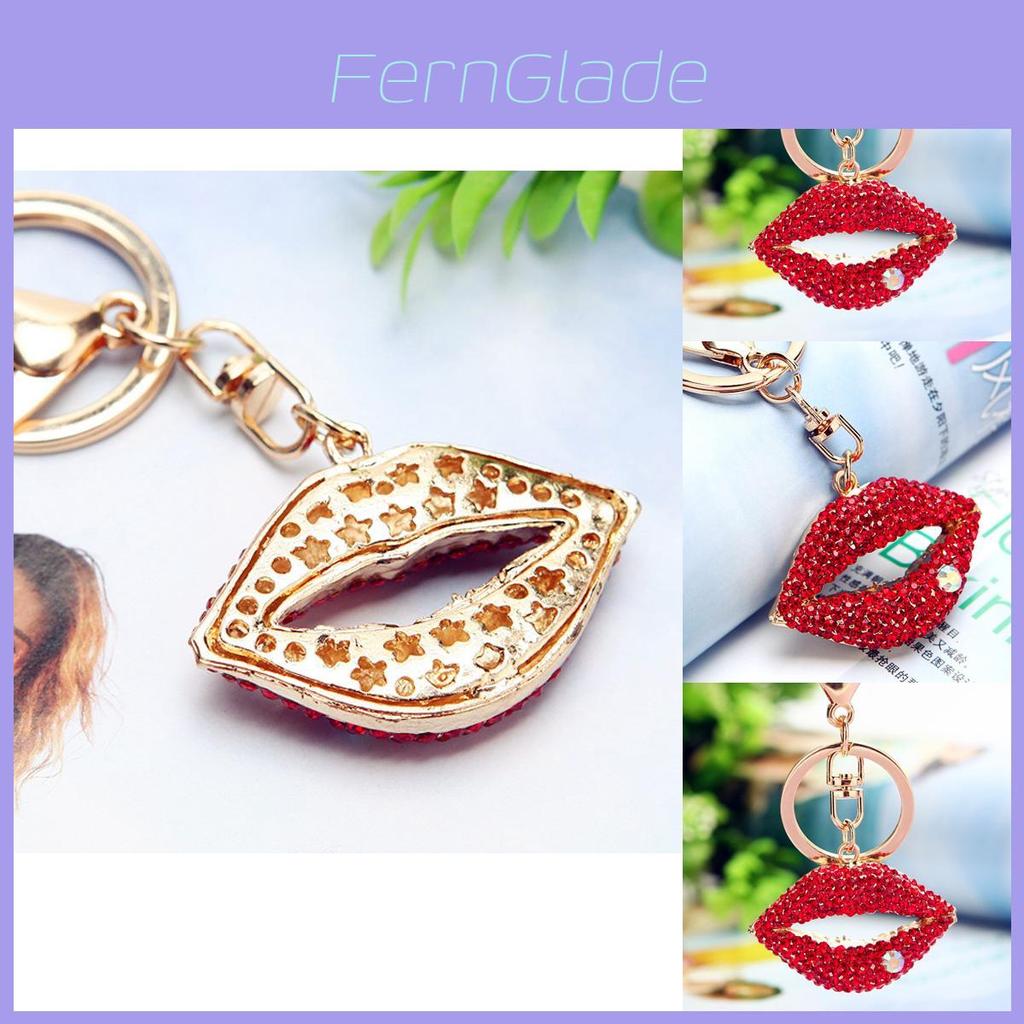 Stunning Rhinestone Red Lip Metal Keychain Adorable Fashionable Car Key Holder