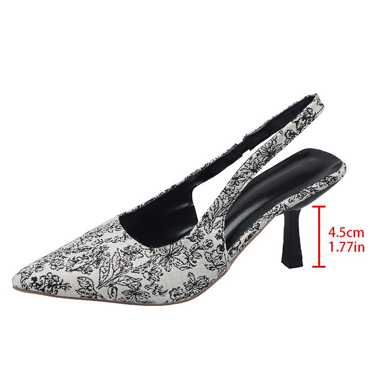 

2025 summer new backspace sandals women s thin heel pointed classic fashion printing temperament mature high heel women s single shoes 43 бежевий