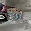 1 Pcs New Punk Hip Hop Rhinestone Bracelet For Women Retro Western PU Leather Cuff Jewelry Fashion Style Birthday Gift Accessory