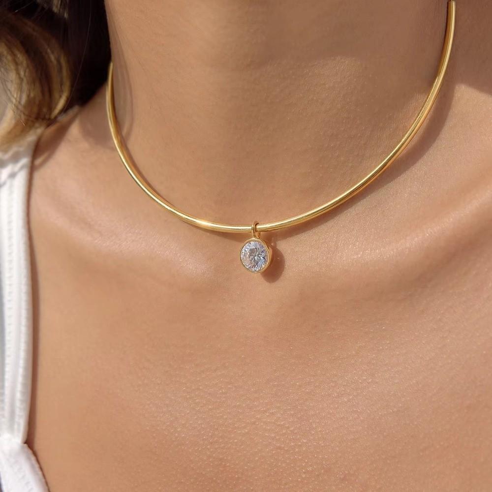 Gold Plated Pendant Necklace Stainless Steel Neck Collar Retro Neck Chain  Fashion Jewelry