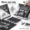 ART WALKER AW.1953 Direct Liquid Art Brush Marker Soft Tip White&Black Acrylic Pen Journaling Drawing DIY Album Black Card
