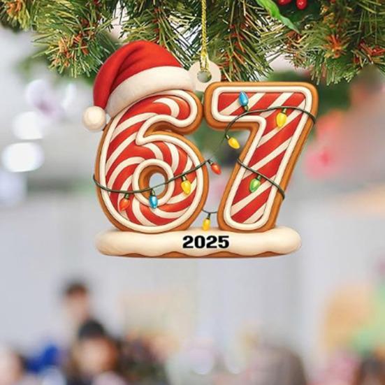 Christmas Pendant Striped Print Number 6 7 Charm 2D Acrylic Hanging Pendant Party Home Festive Cheer