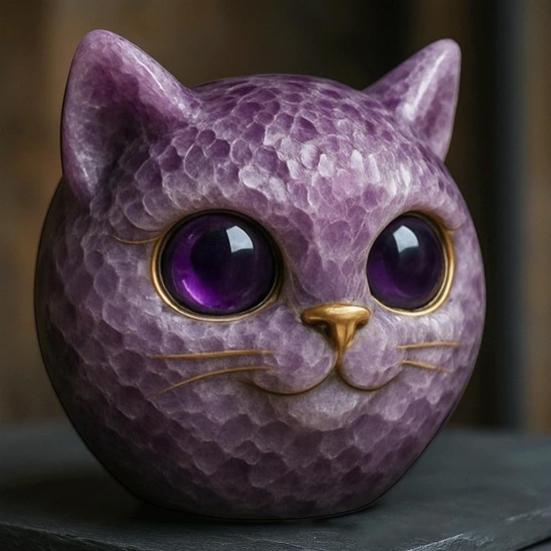 Handmade Cat Stone Imitation Crystal Cat Head Sculpture Resin Healing