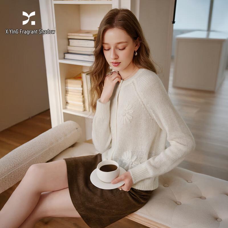 

Xiangying Women s 2026 Spring 3D Floral Embroidered Knit Cardigan L