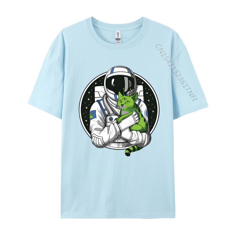 Astronaut Alien Cat Psychedelic Space Tshirt Men Cotton Tshirts Astronaut Gifts Man Tops Streetwear Newest Design