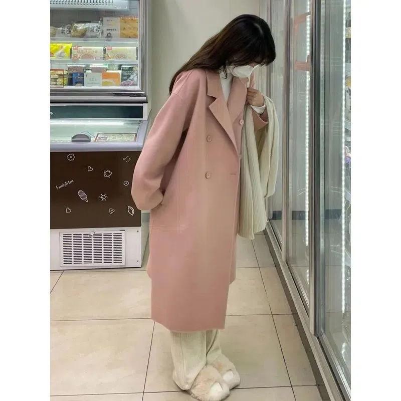 Autumn Winter New Fashion Turn-down Collar Long Sleeve Solid Medium Long Styles Trench Women's Clothing Korean Pockets Chic Tops