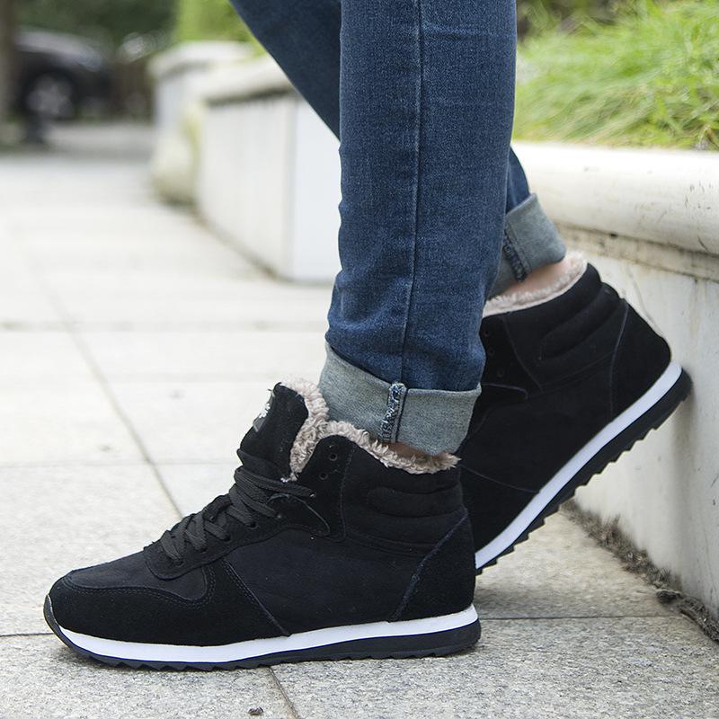 Men's Winter Snow Boots Lace-Up Suede Ankle Boots Flat Vulcanized Shoes Warm Outdoor Sneakers