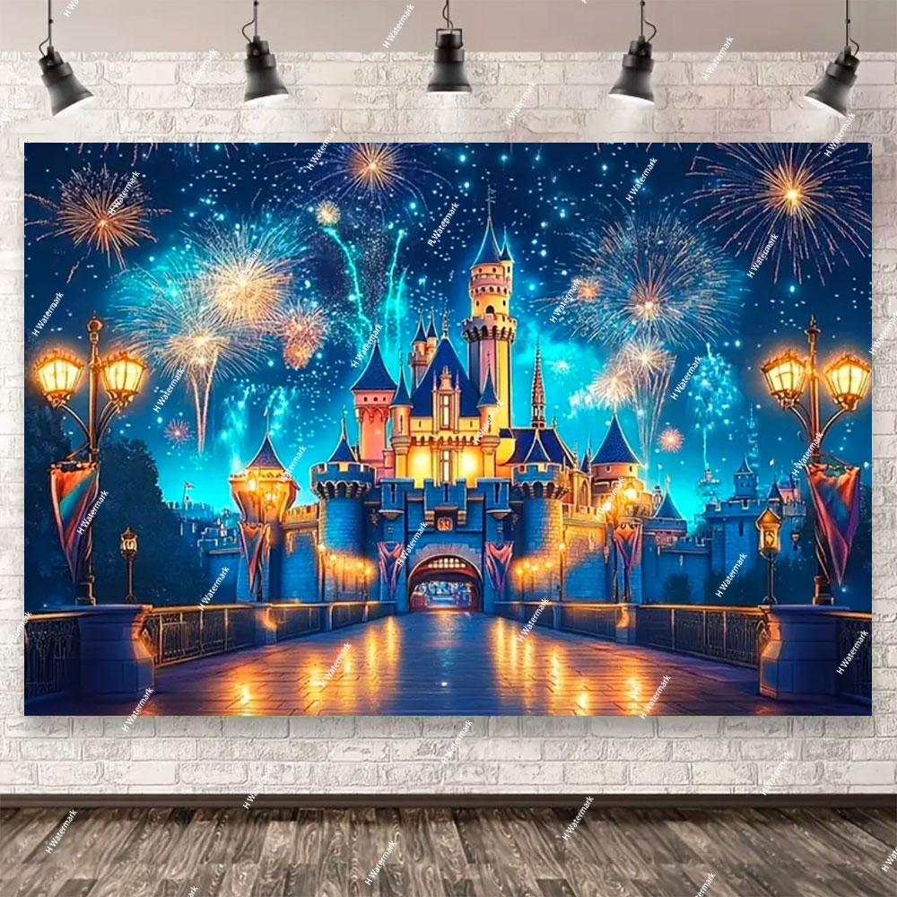 Princess Castle Fireworks Night View Ice Snow Banner Background Decor Kids Girl Birthday Party Poster Photography Wall Backdrop982