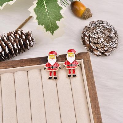 Europäische und amerikanische Weihnachtsmann Diamant Weihnachts Hut Ohrringe - Vielseitige Cartoon Feiertagsatmosphäre Rote Emaille Stecker