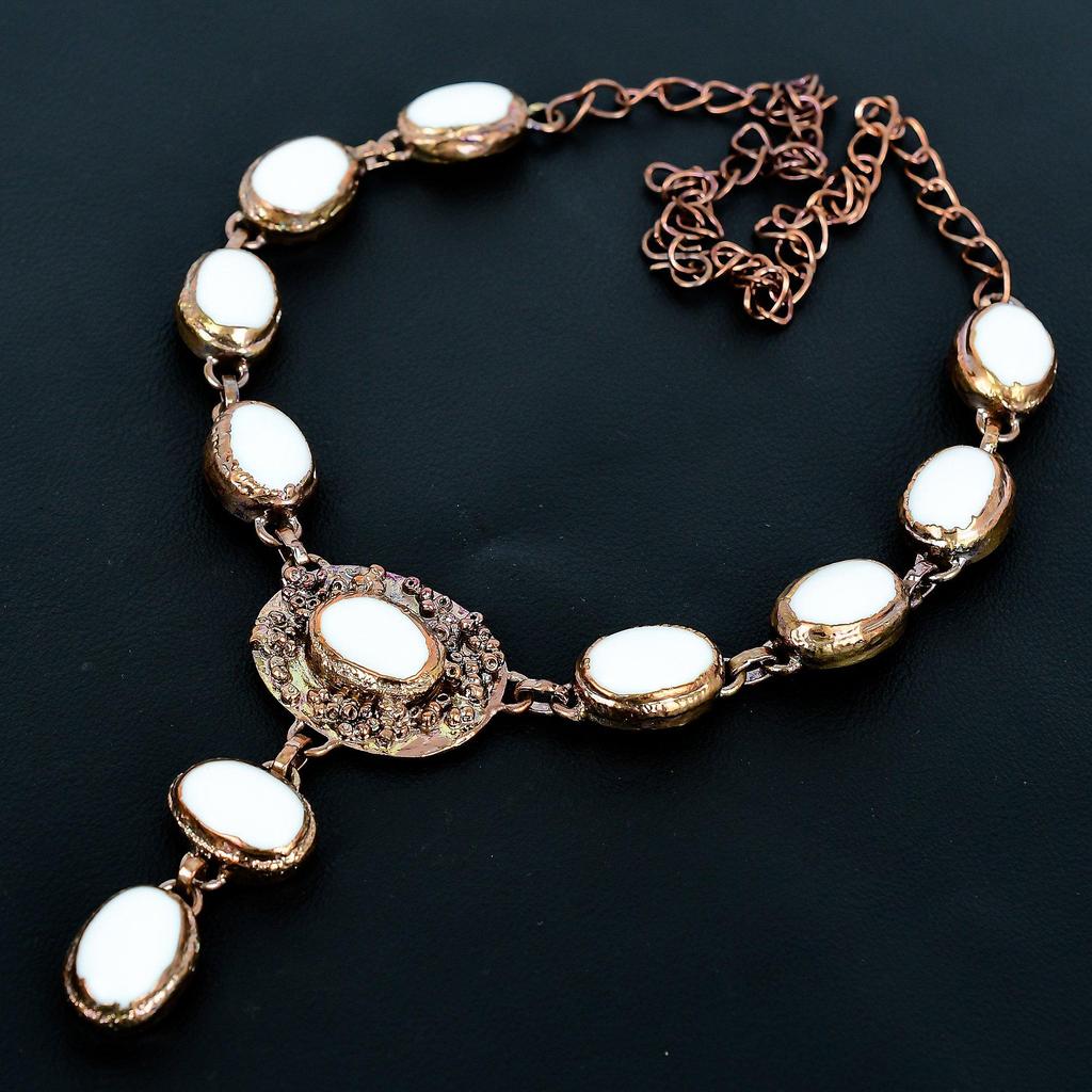 White Coral Copper Electroformed Necklace With Adjustable Chain, Handmade Gemstone Necklace Jewelry, Gifts For Wife Brand New Necklace