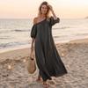 Women One Shoulder Maxi Dress Loose Fit Puff Sleeve Summer Casual Long Dress Lightweight Fabric Flowy Design