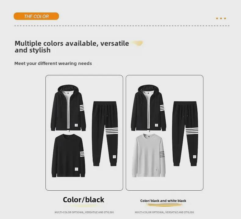 2022 Autumn/Winter Men's Casual Cardigan Two-Piece Set: Round Neck Sweatshirt & Pants