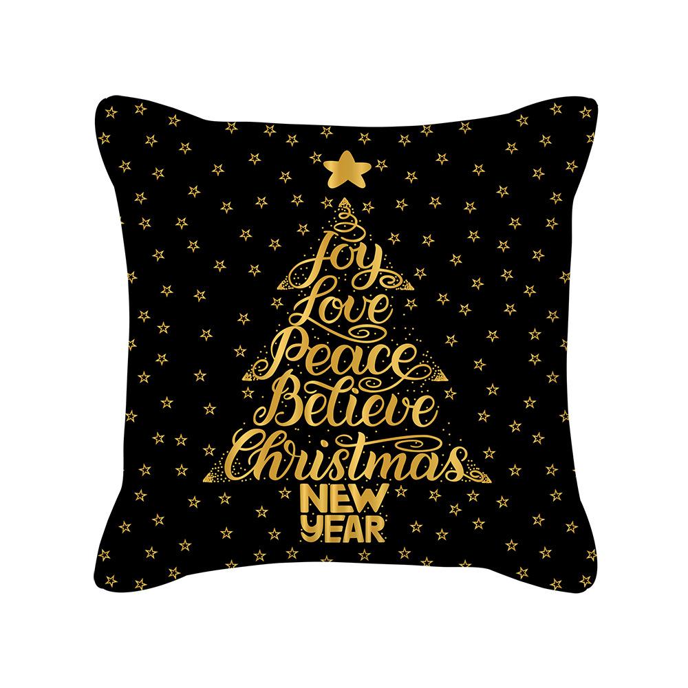 New Black Gold Christmas Pillow Cover New Snowflake Letter Peach Skin Sofa Cushion Cover