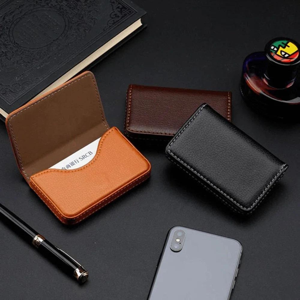 Men Women Sized Stitched PU Leather Credit Card Holder Visiting Business Card Case Wallet with Magnetic Shut For