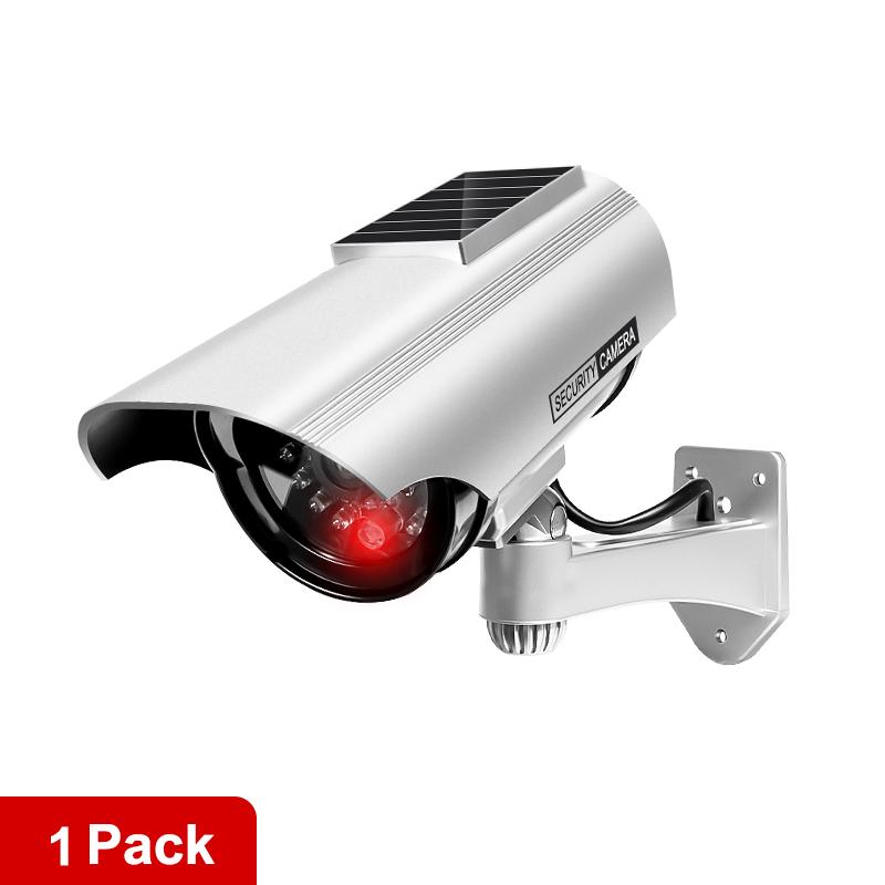 Solar Fake Bullet Security Camera Dummy Surveillance System, Red LED Lights Anti-Theft,Indoor Outdoor Deterrent Home Office
