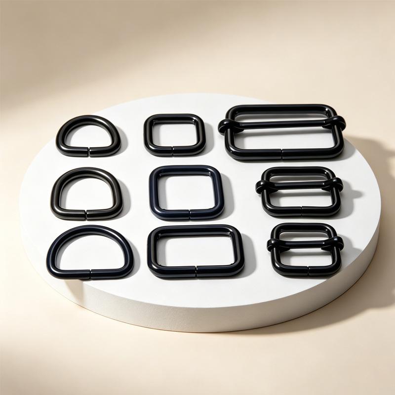 Schwarze E-Coating Taschenbeschläge: Zuglasche Schnalle, Metall Quadratische Schnalle, Gurtband, Draht D-Ring, O-Ring Zubehör