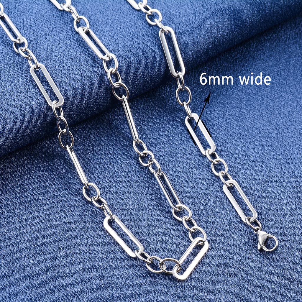 6/6.5mm Rectangle Heart Stainless Steel Link Neck Chain Necklace for Women Men Punk Hiphop Boy Gold Choker Metal Jewelry