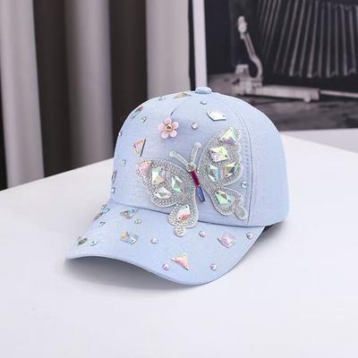 Ladies Hat Colorful Glass Rhinestone Cap Fashion Butterfly Baseball Cap Women'S Sunscreen Visor