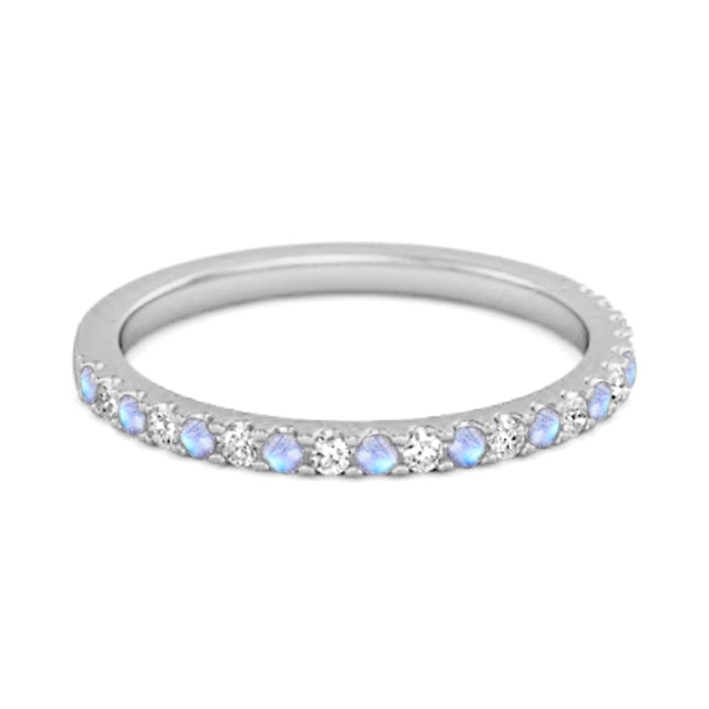 Moonstone Eternity Band Ring - 925 Sterling Silver