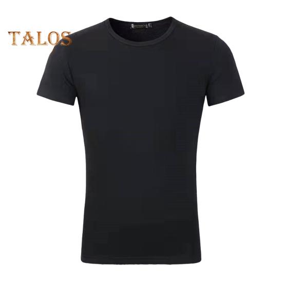 

Мужской летний топ с плюшевой подкладкой, короткими рукавами, круглым вырезом, однотонный пуловер, базовый топ, эластичная низ, одежда M чёрный