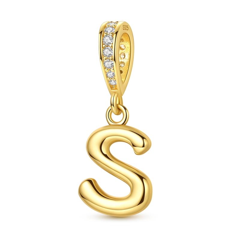 

New Copper Golden Charm Beads 26 Letters Pendant For Original Bracelet Women Diy Gift