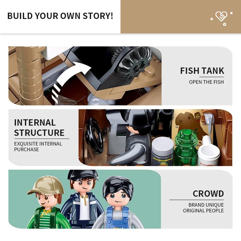 Fishing Boat Trawler Great White Shark Boat Building Blocks Pirate Ship Model Bricks Set With Mini Figures Kids DIY Toys Gifts