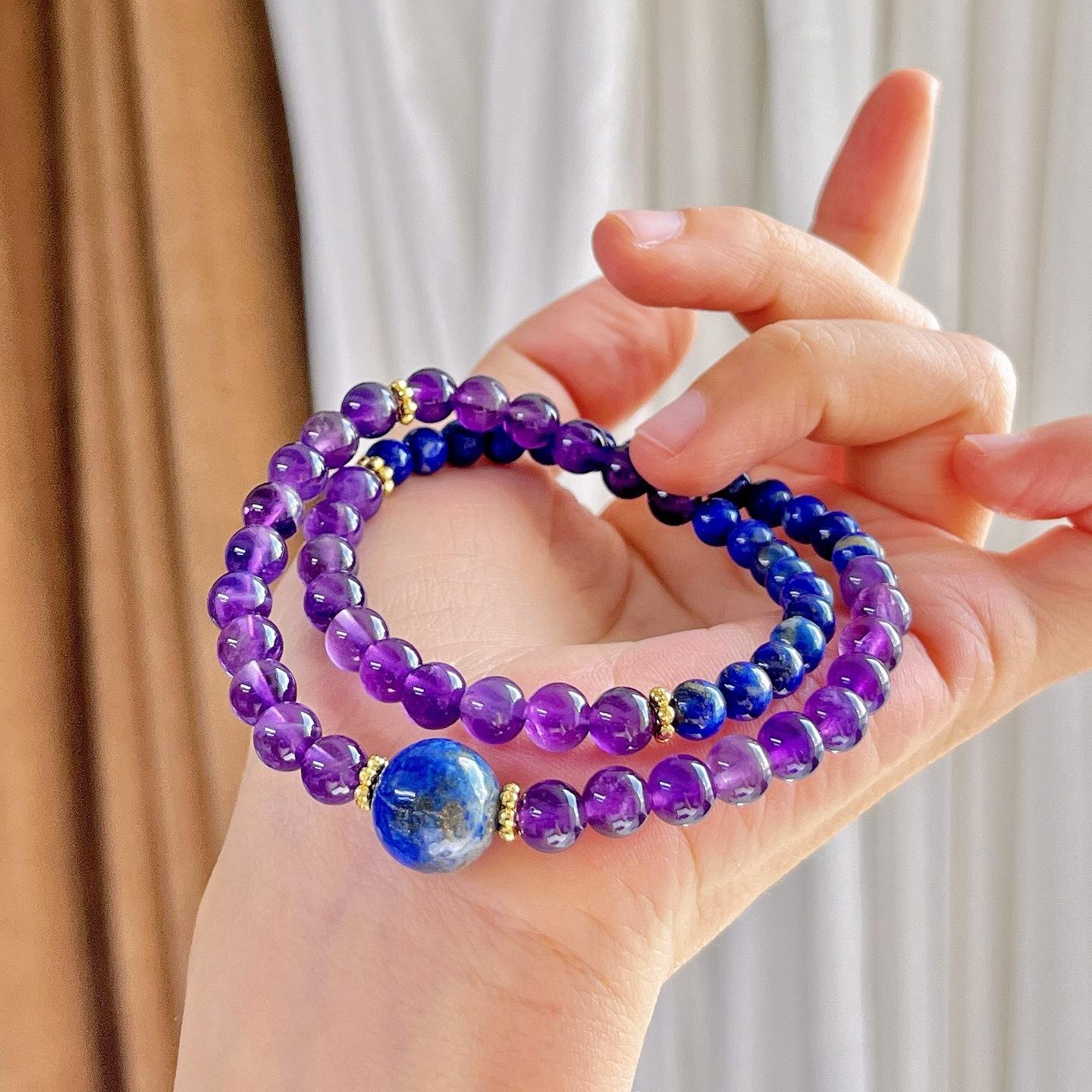 Natural Lapis Lazuli Royal Amethyst Design Multi-Circle Bracelet