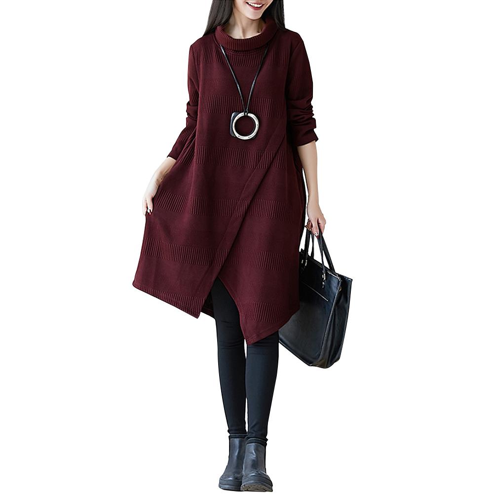 

Осінньо-зимовий повсякденний жіночий однотонний светр із високим вирізом підкладки з довгими рукавами нестандартної форми L бордовий