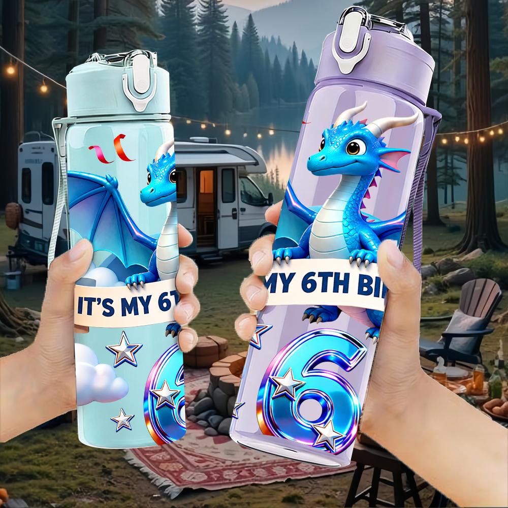 1PC It Is My 6th Birthday Blue Dragon 750ml Color Plastic Water Bottle Leakproof Flip Straw Lid For Sports Office Home Use