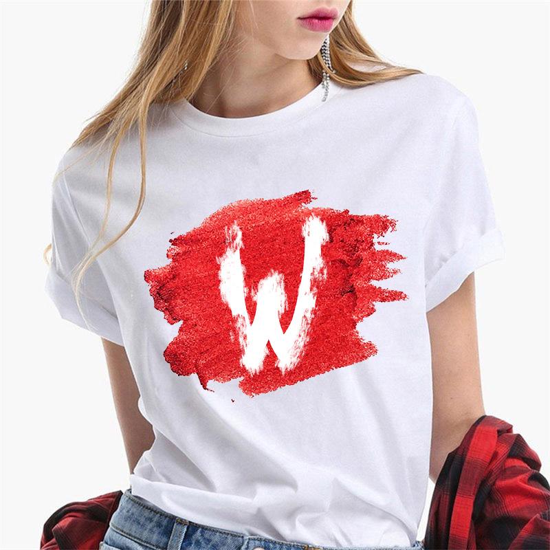 Women T Shirt Harajuku Summer 26 Alphabet K Print Woman Tee Tops Casual 90S Tshirt Femme Fashion Female T-Shirt