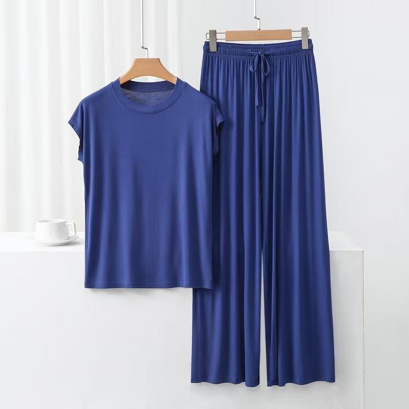 Modal Cotton Loose Home Wear Set, Women's Summer Thin Pajamas and Pajama Pants Two-piece Set, Comfortable and Casual, Can Be Worn Outside