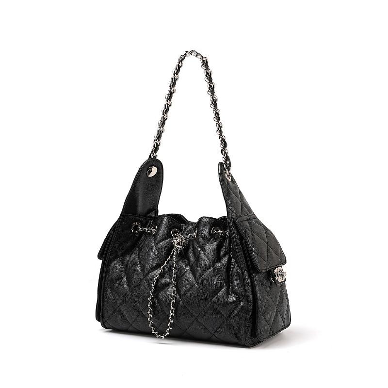Genuine Leather Single-shoulder Underarm Bag Large-capacity Wandering Bag Bucket Drawstring Bag Chain Crossbody Bag