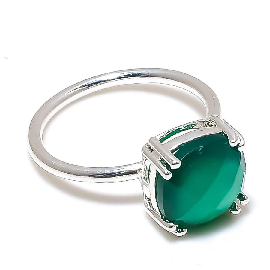 Emerald Gemstone Handmade 925 Sterling Silver Jewelry Ring Size 8 GK-6006