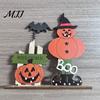 Halloween Spring Bat Sign Wooden Table Sign, Spooky Skeleton Pumpkin Ghost Centerpiece Solid Wood Ornament for Home, Shelf, Desk, Mantel, Tabletop,