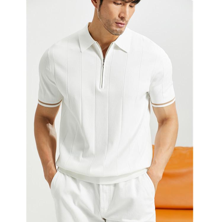 

Summer Men S Knitted Short-Sleeved Shirt Slim-Fitting British Style Solid Color Ice Silk Lapel Half-Sleeved Shirt Bottoming Shirt 3XL білий