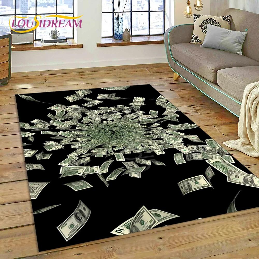 דולר אירו פאונד כסף עשיר שטיח אזור מצויר, שטיח שטיח לסלון ביתי חדר שינה ספה קישוט שטיחון כניסה, שטיח רצפה מונע החלקה לילדים