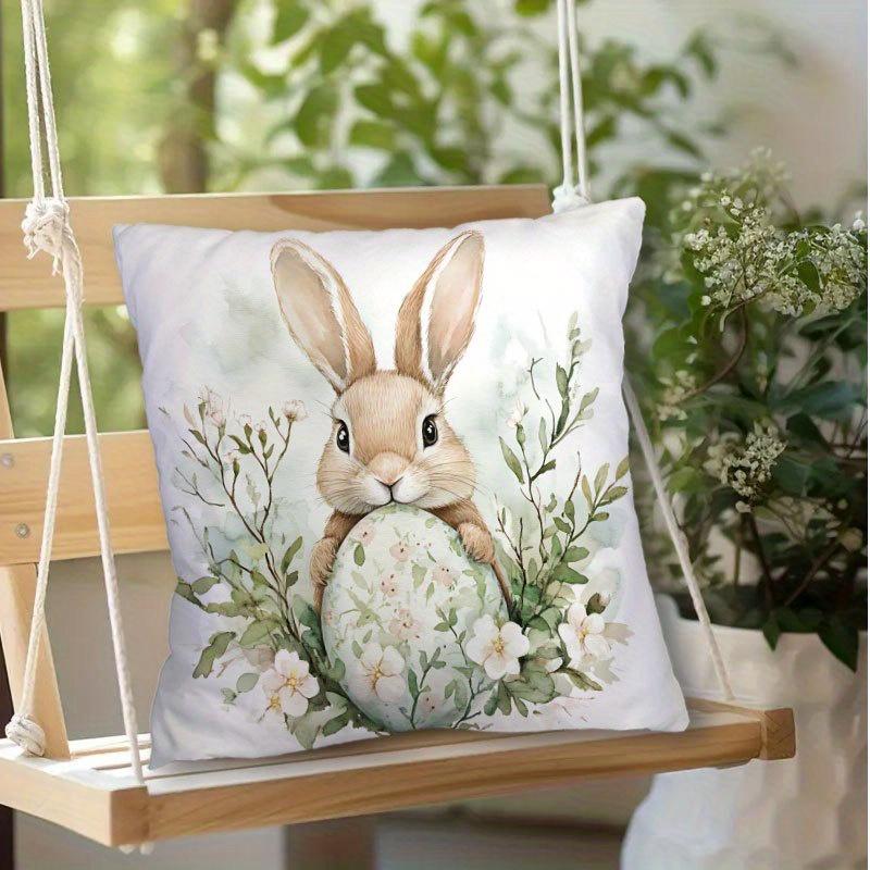 Easter Bunny Floral Egg Pillow Cover Watercolor Spring Decor Soft Microfiber For Sofa Bed Living Room Easter Home Decor Gifts