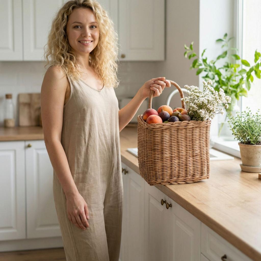 Cesta de Tecido, Cesta de Armazenamento para Cozinha, Cesta Retro de Parede, Cesta de Flores de Mão, Cesta de Rattan