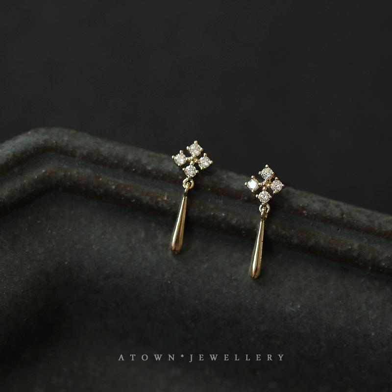 S925 Sterling Silver Water Droplets Earrings for Women Temperament Zircon Stud Earring Plated 14k Gold Delicate Jewelry silver