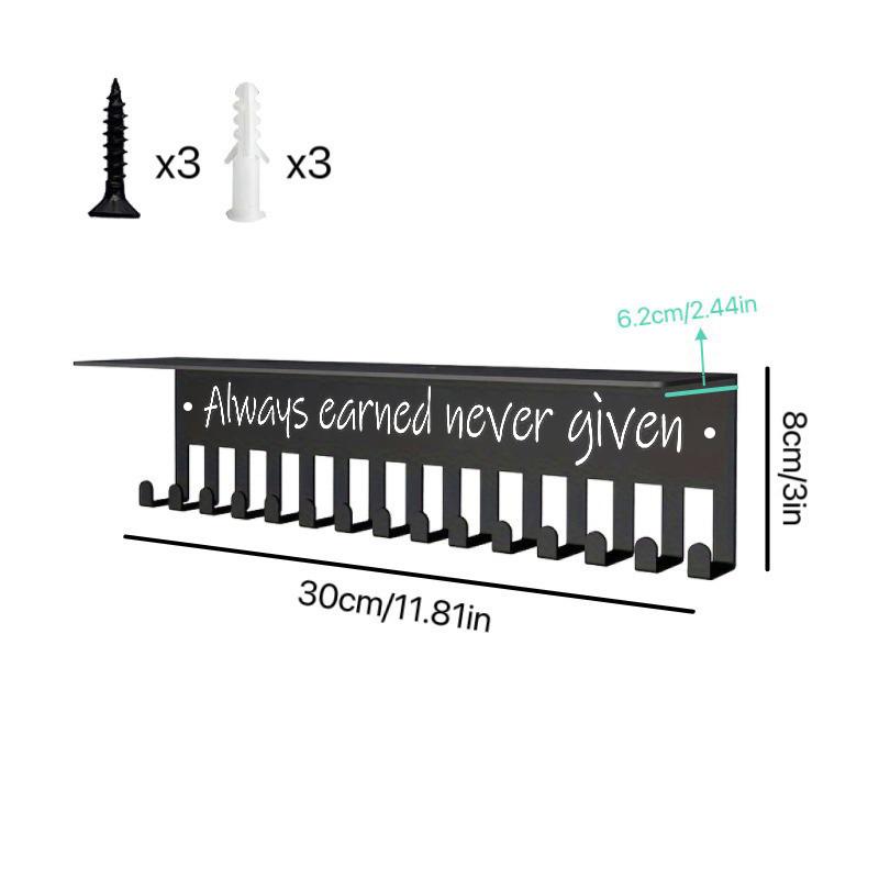 Wandmontiertes schwarzes Metall Trophäen-Ausstellungsregal Sport-Belohnungsorganisator Medaillenaufhänger mit 15 Haken Heimdekor Motivationsgeschenk