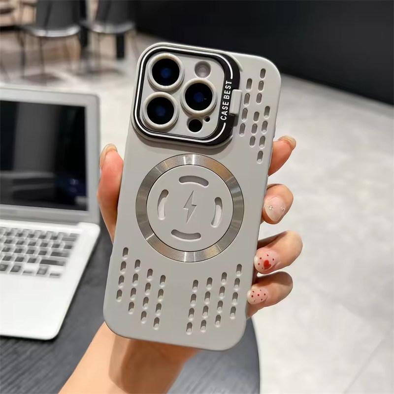 

Магнитный чехол для телефона с отводом тепла для iPhone 16 Pro Max 14 Plus 11 12 13 15 17 Pro Max для MagSafe Защитная крышка с кронштейном для камеры iPhone 14 Pro серый
