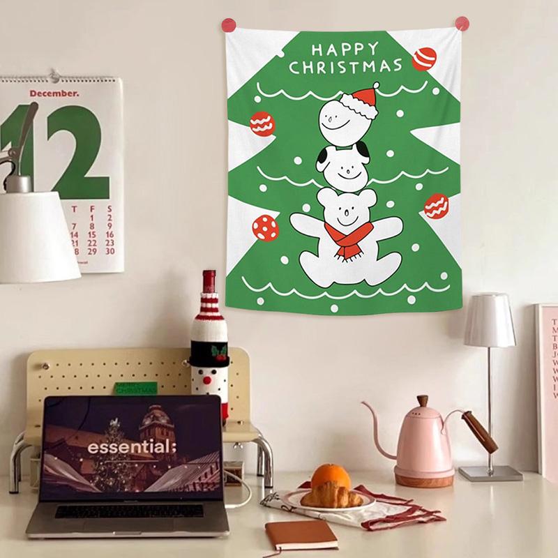 Christmas Tree Hanging Cloth Wall Background Decorating Cloth Home Fabric Poster Tapestry Xmas New Year Santa Tapestry