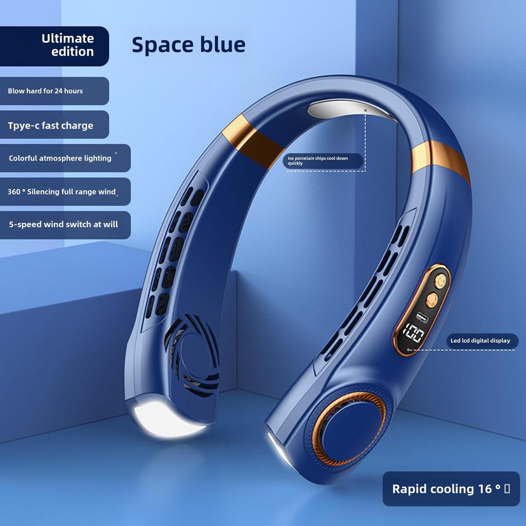 2024 Stylish USB Rechargeable Neck Fan: Portable, Silent, Leafless Cooling Device