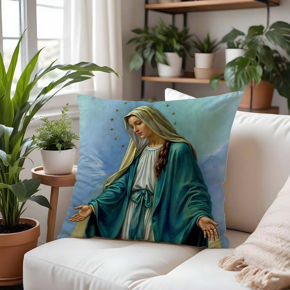 Retro V-Virgin Mary Pillow Case Plush Fabric Soft Pillowcase Double Sided Print Cushion Cover Household Gifts
