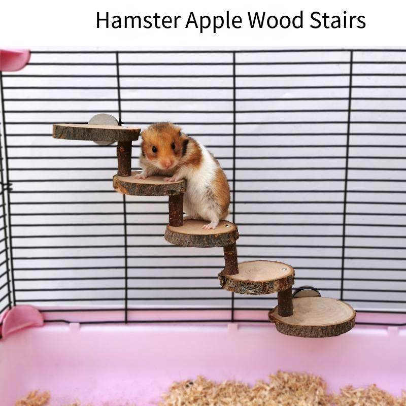 Hamster Wooden Climbing Ladder Teething Steps Golden Silk Bear Apple Wood Chew Toys Honey Possum Tree Rat Habitat Decorations
