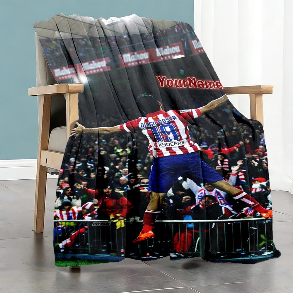 Atletico Madrid Customize Text Blanket Multi-purpose Personalized Blanket Comfortable for Seaside Chair Picnics Office Chair Four Seasons Multipurpose