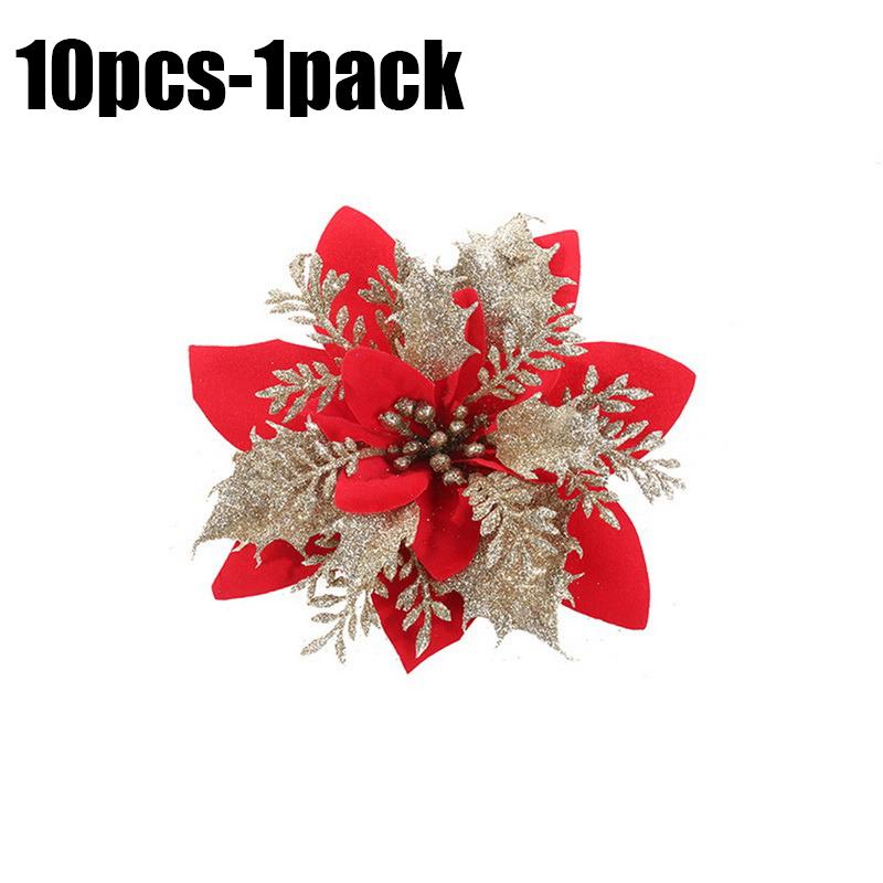 Glitter Pink Christmas Flowers Xmas Tree 14cm Artifical Flower Ornaments 2025 Merry Christmas Decoration For Home New Year