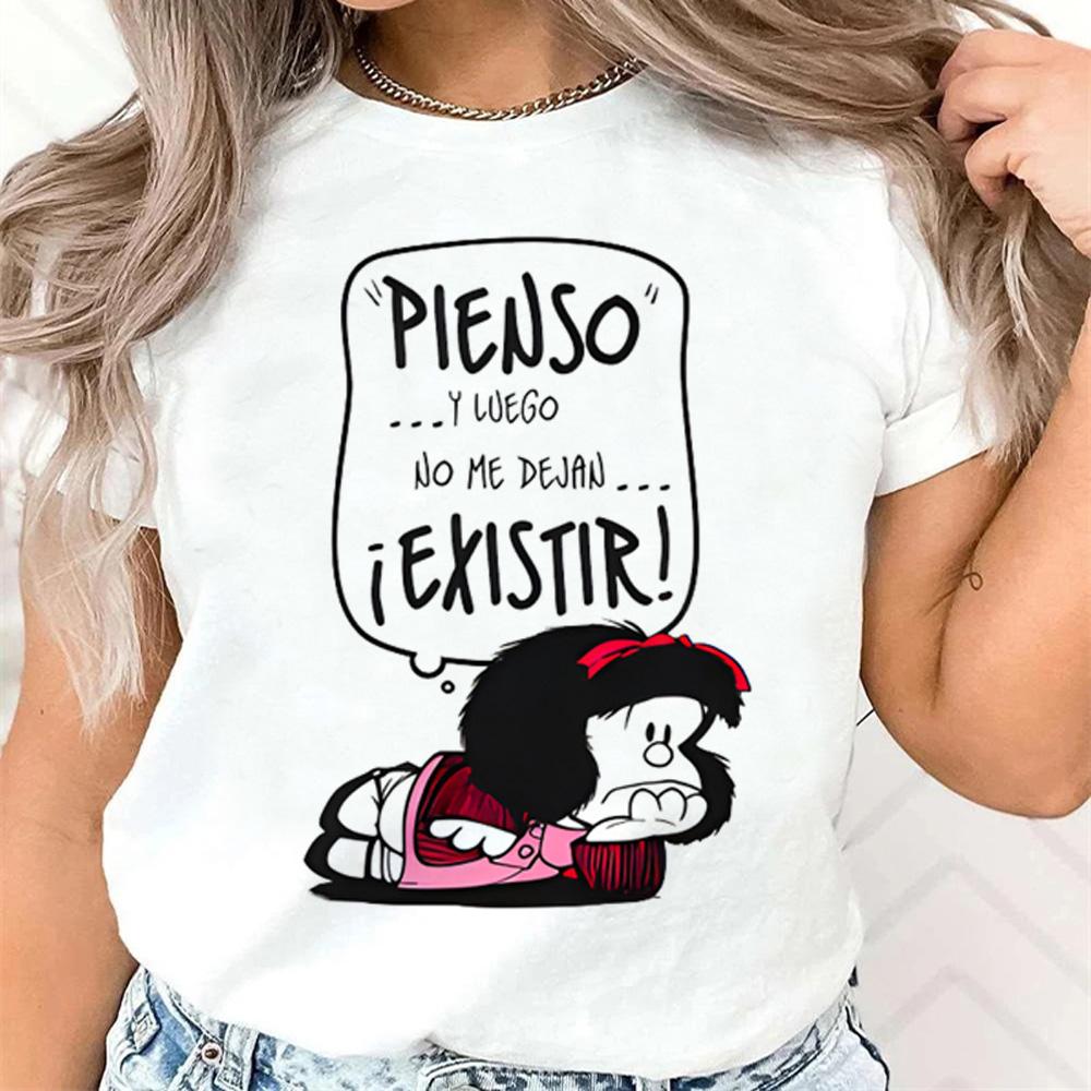 Summer Women T-Shirt Cartoon Mafalda Kawaii Graphic Short Sleeve Clothing Fashion Tops Tees Female Harajuku Streetwear Tops