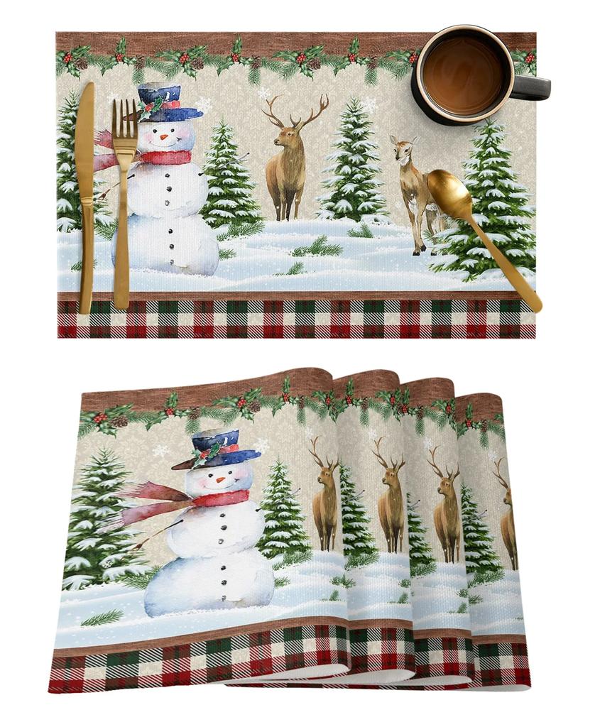 1PC Placemat Christmas Snowman Snowflake Kitchen   Coffee Dining Table Mats Coaster Pad